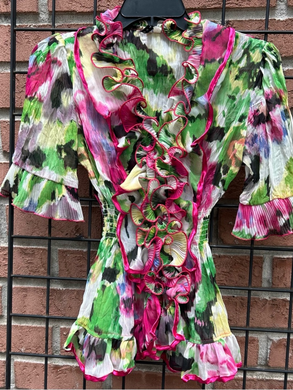 Floral Ruffle V-Neck Blouse - Multicolor